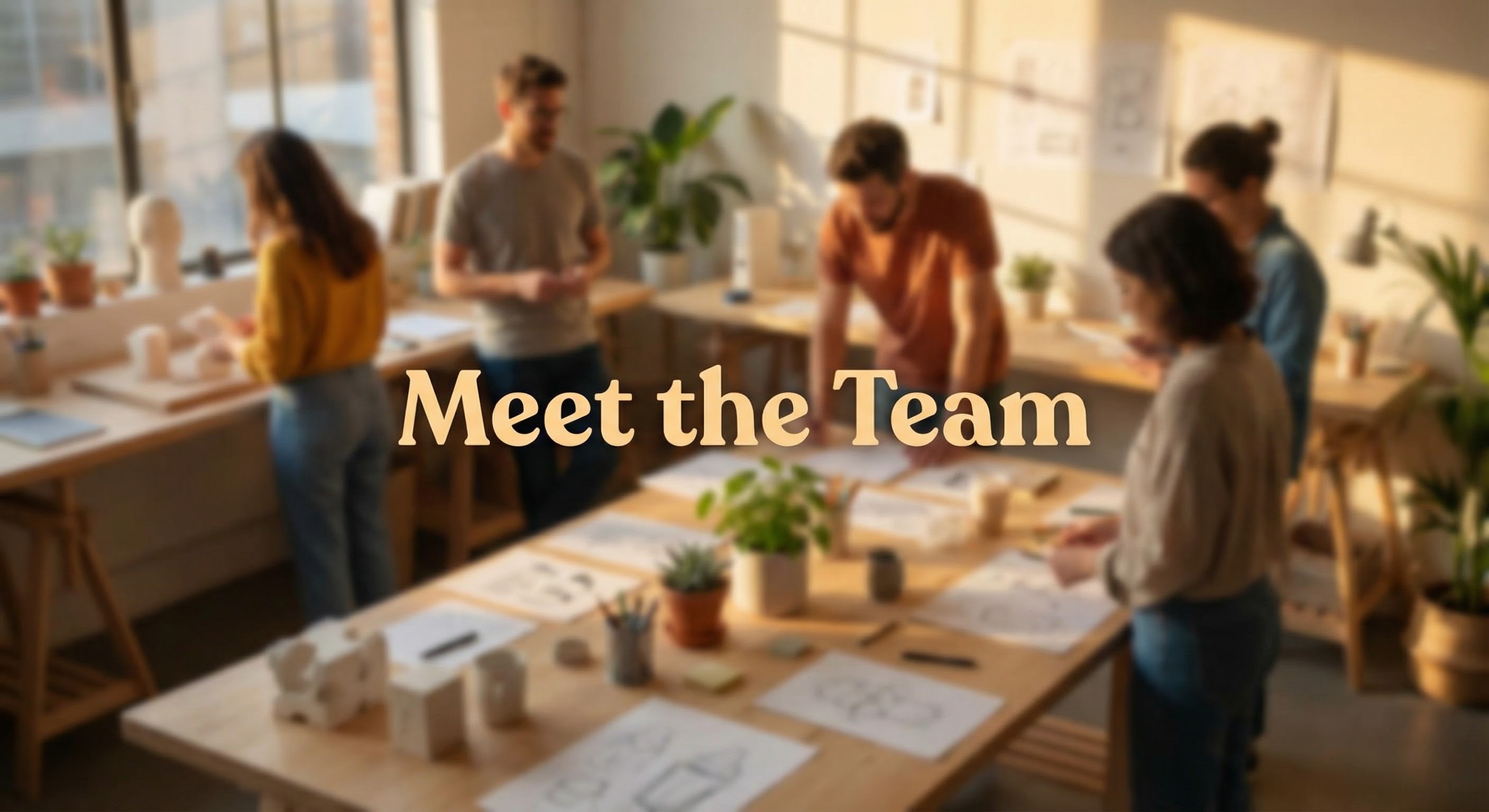 Team creativo al lavoro in studio con luce naturale