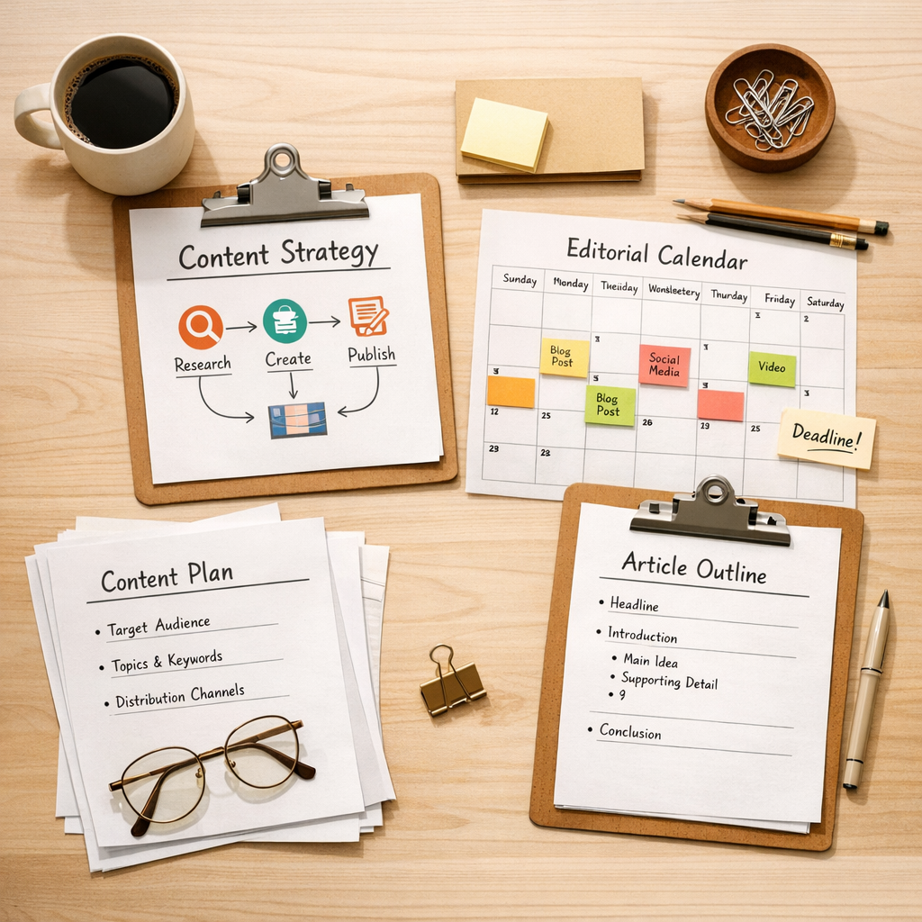 Piano editoriale SEO su lavagna digitale